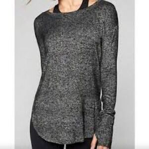 Athleta Luxe Pose Tunic Top Marbled Black‎ Raglan Knit 721605 Women Small